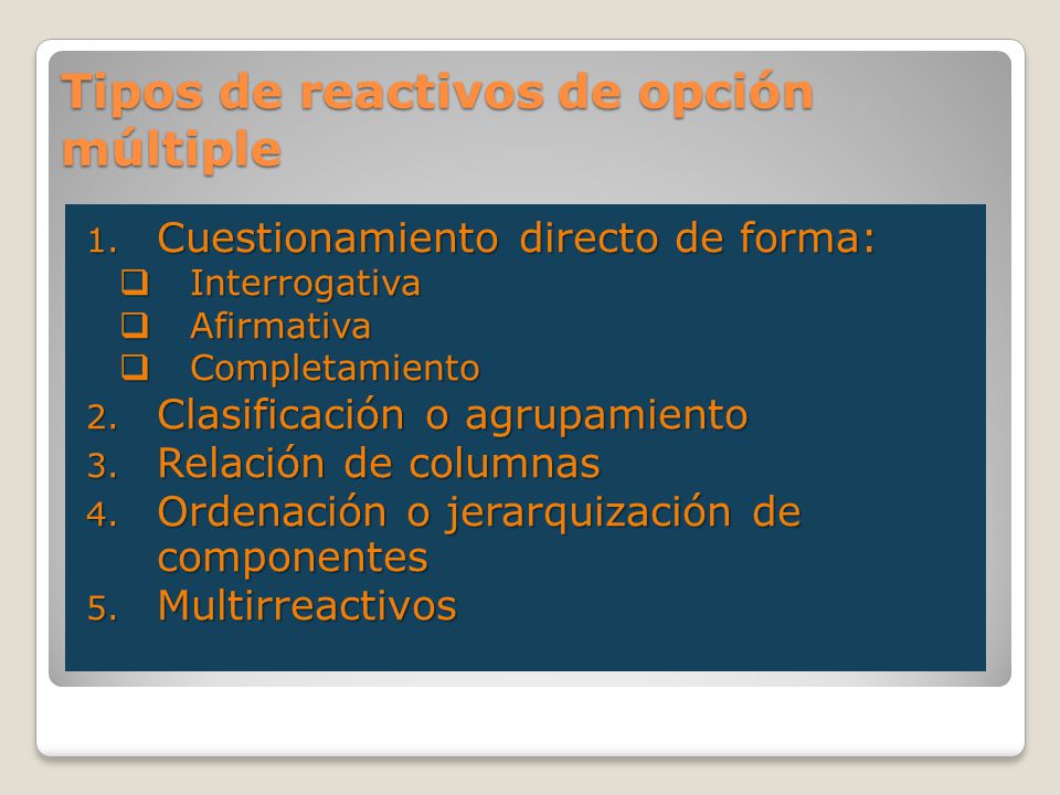 Tipos de reactivos de opción múltiple