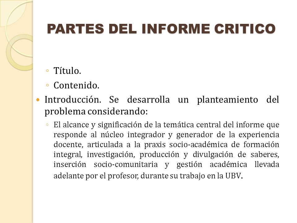 PARTES DEL INFORME CRITICO