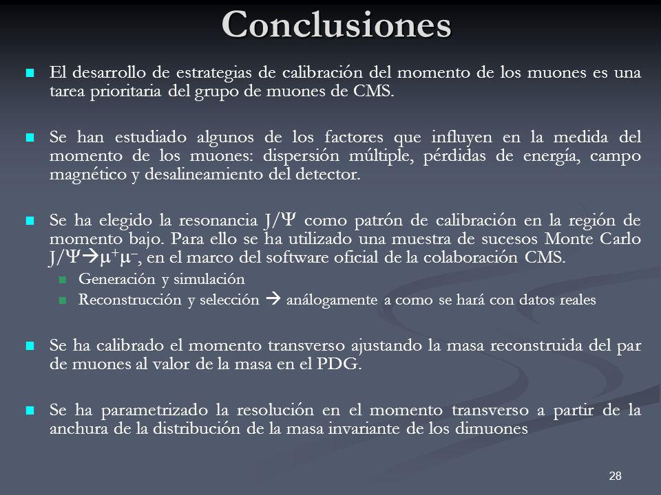 Conclusiones El desarrollo de estrategias de calibración del momento de los muones es una tarea prioritaria del grupo de muones de CMS.