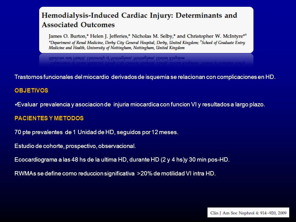 Trastornos funcionales del miocardio derivados de isquemia se relacionan con complicaciones en HD.