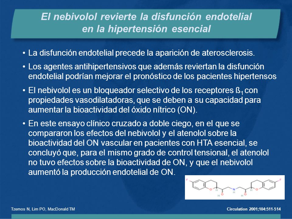 El nebivolol revierte la disfunción endotelial en la hipertensión esencial