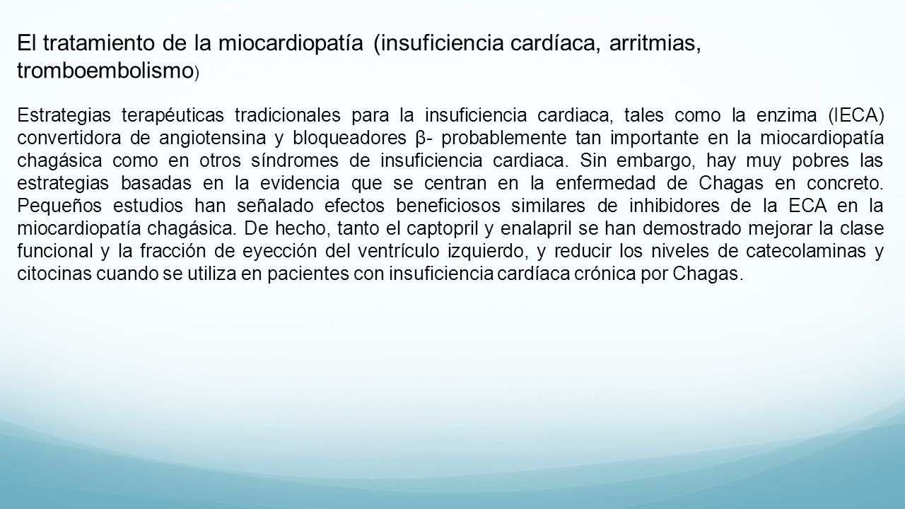 El tratamiento de la miocardiopatía (insuficiencia cardíaca, arritmias, tromboembolismo)