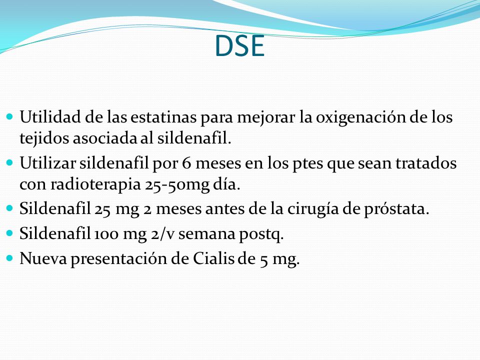 DSE Utilidad de las estatinas para mejorar la oxigenación de los tejidos asociada al sildenafil.