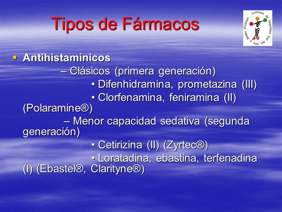 Tipos de Fármacos Antihistamínicos – Clásicos (primera generación)