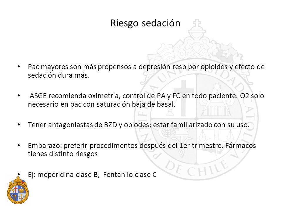 Riesgo sedación Pac mayores son más propensos a depresión resp por opioides y efecto de sedación dura más.