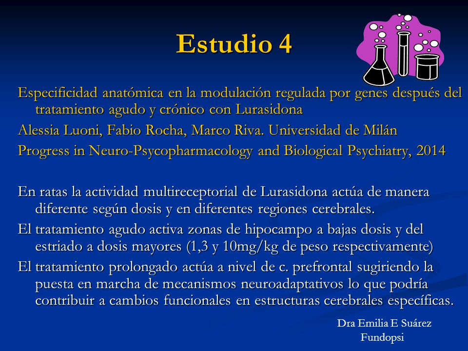 Estudio 4 Especificidad anatómica en la modulación regulada por genes después del tratamiento agudo y crónico con Lurasidona.