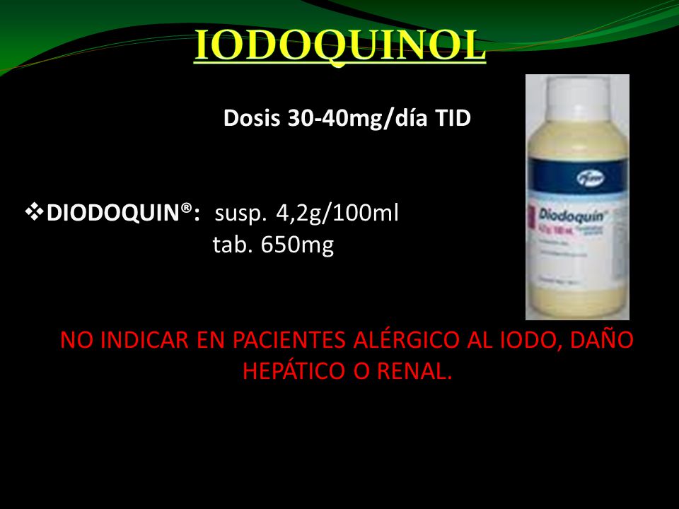 NO INDICAR EN PACIENTES ALÉRGICO AL IODO, DAÑO HEPÁTICO O RENAL.
