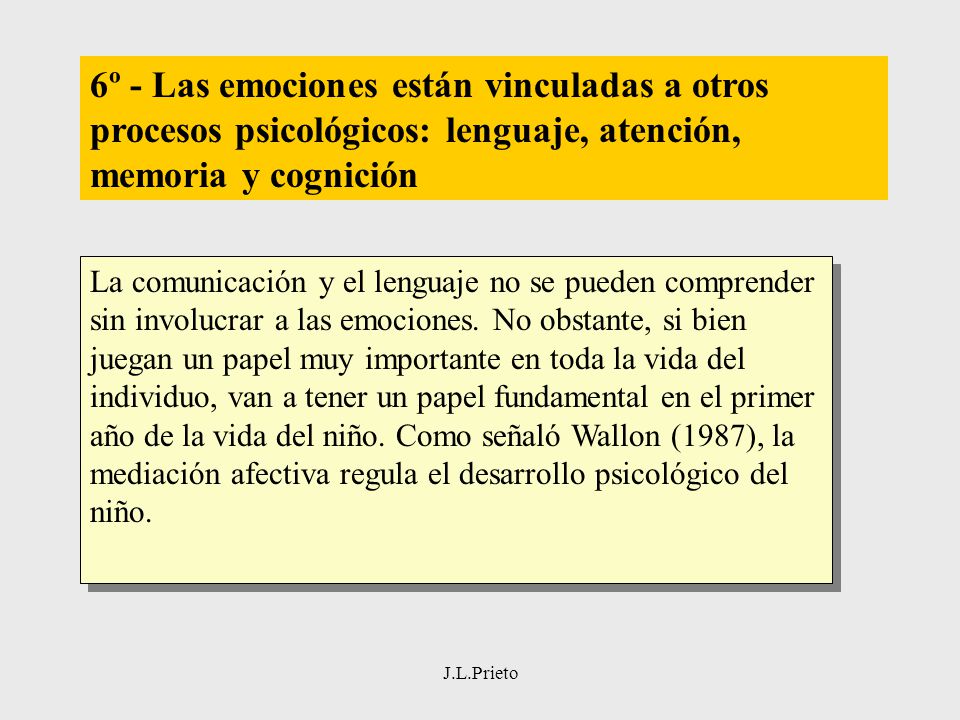 6º - Las emociones están vinculadas a otros procesos psicológicos: lenguaje, atención, memoria y cognición