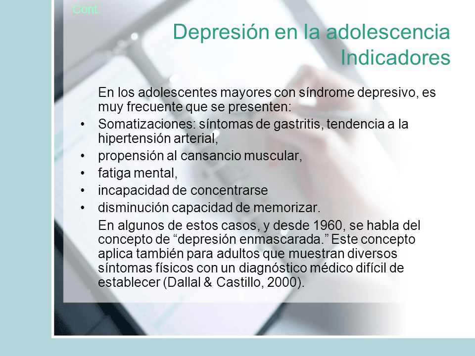 Depresión en la adolescencia Indicadores