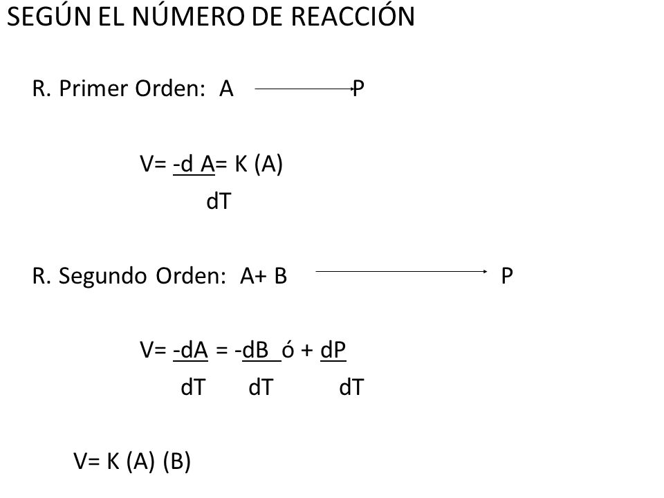 SEGÚN EL NÚMERO DE REACCIÓN R. Primer Orden: A P