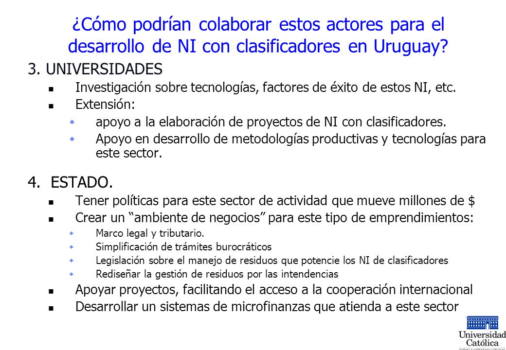 ¿Cómo podrían colaborar estos actores para el desarrollo de NI con clasificadores en Uruguay