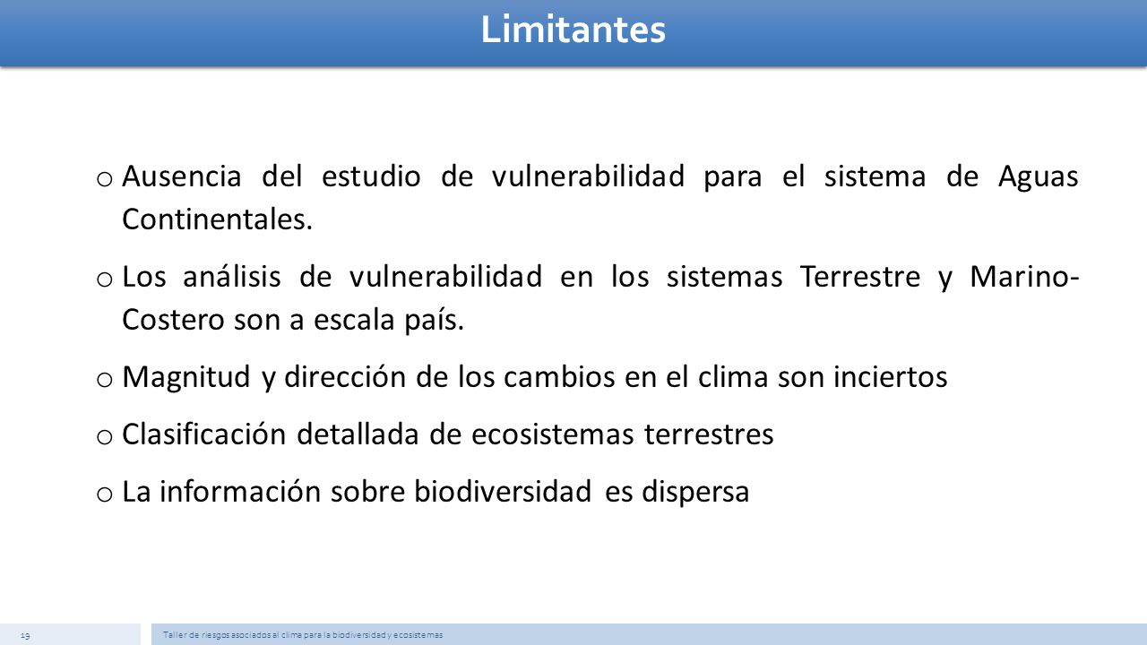 Limitantes Ausencia del estudio de vulnerabilidad para el sistema de Aguas Continentales.