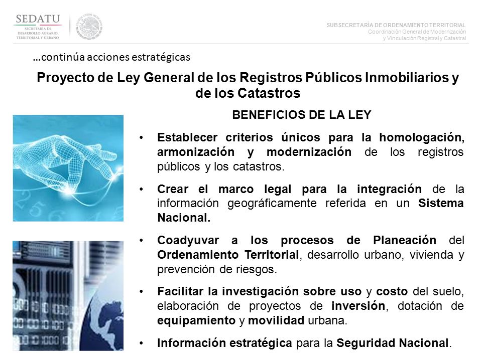 10/04/2017 …continúa acciones estratégicas. Proyecto de Ley General de los Registros Públicos Inmobiliarios y de los Catastros.