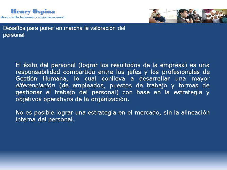 Desafíos para poner en marcha la valoración del personal