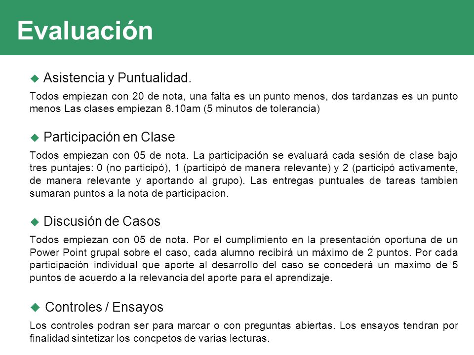 Evaluación Controles / Ensayos Asistencia y Puntualidad.