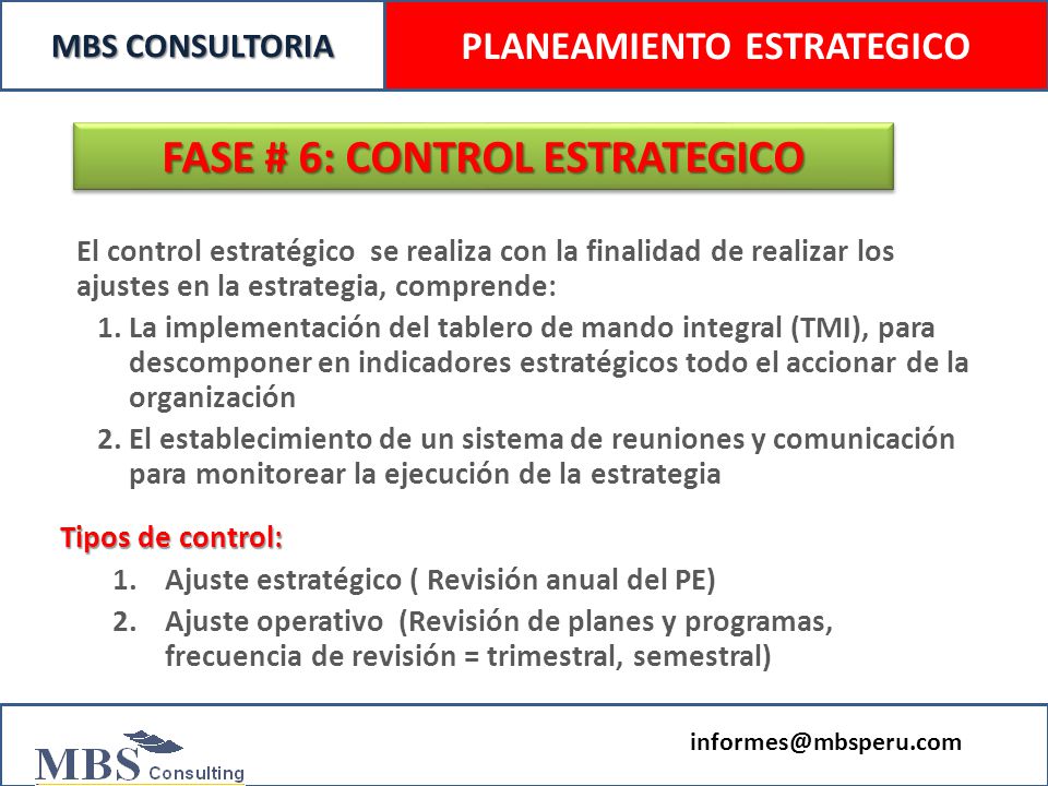 PLANEAMIENTO ESTRATEGICO FASE # 6: CONTROL ESTRATEGICO