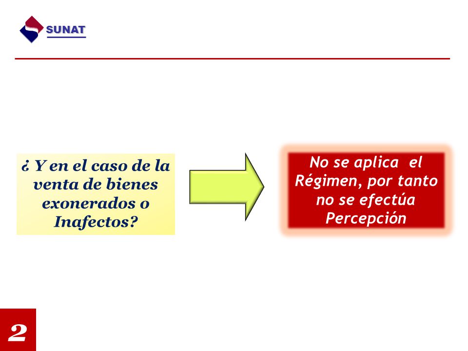 2 No se aplica el Régimen, por tanto no se efectúa Percepción