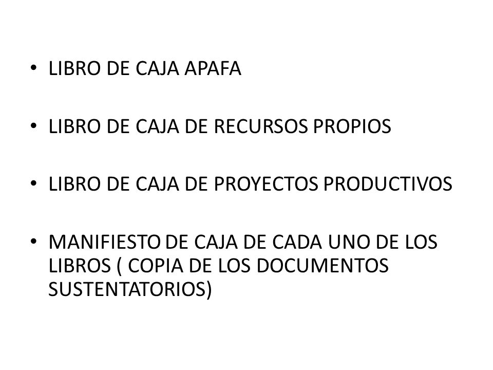 LIBRO DE CAJA APAFA LIBRO DE CAJA DE RECURSOS PROPIOS. LIBRO DE CAJA DE PROYECTOS PRODUCTIVOS.