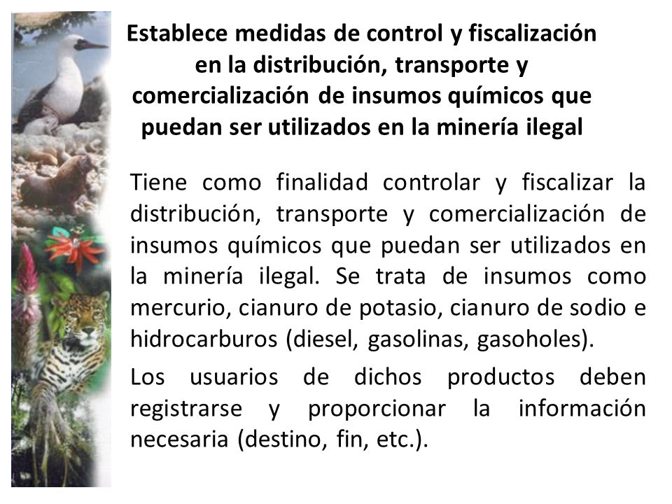 Establece medidas de control y fiscalización en la distribución, transporte y comercialización de insumos químicos que puedan ser utilizados en la minería ilegal