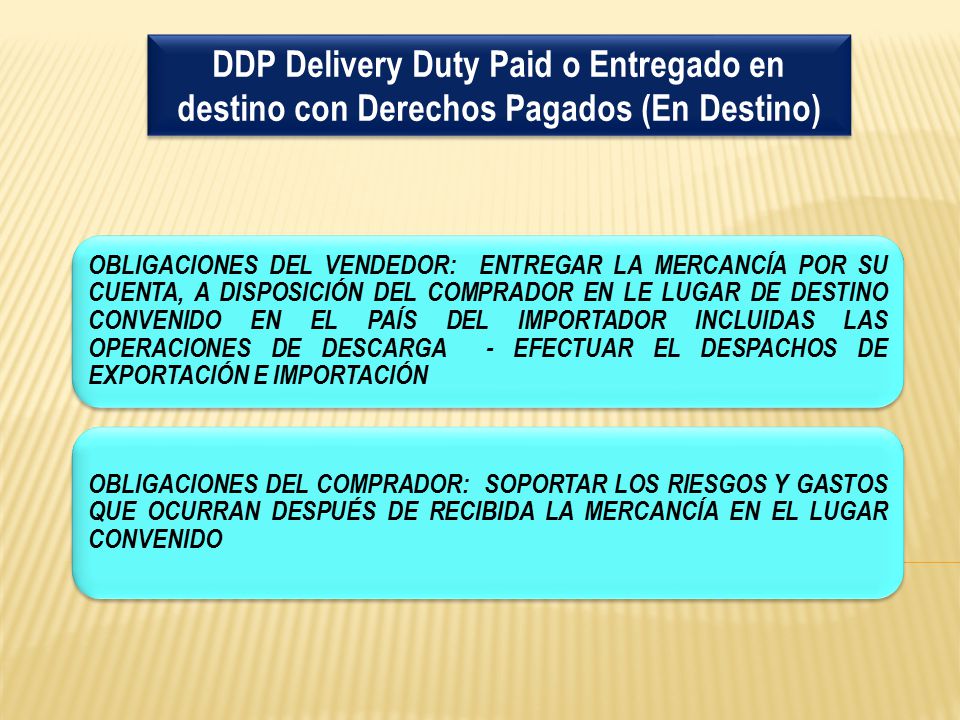 DDP Delivery Duty Paid o Entregado en destino con Derechos Pagados (En Destino)