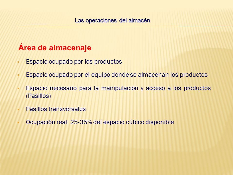 Área de almacenaje Espacio ocupado por los productos