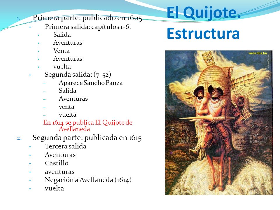 El Quijote. Estructura Primera parte: publicado en 1605