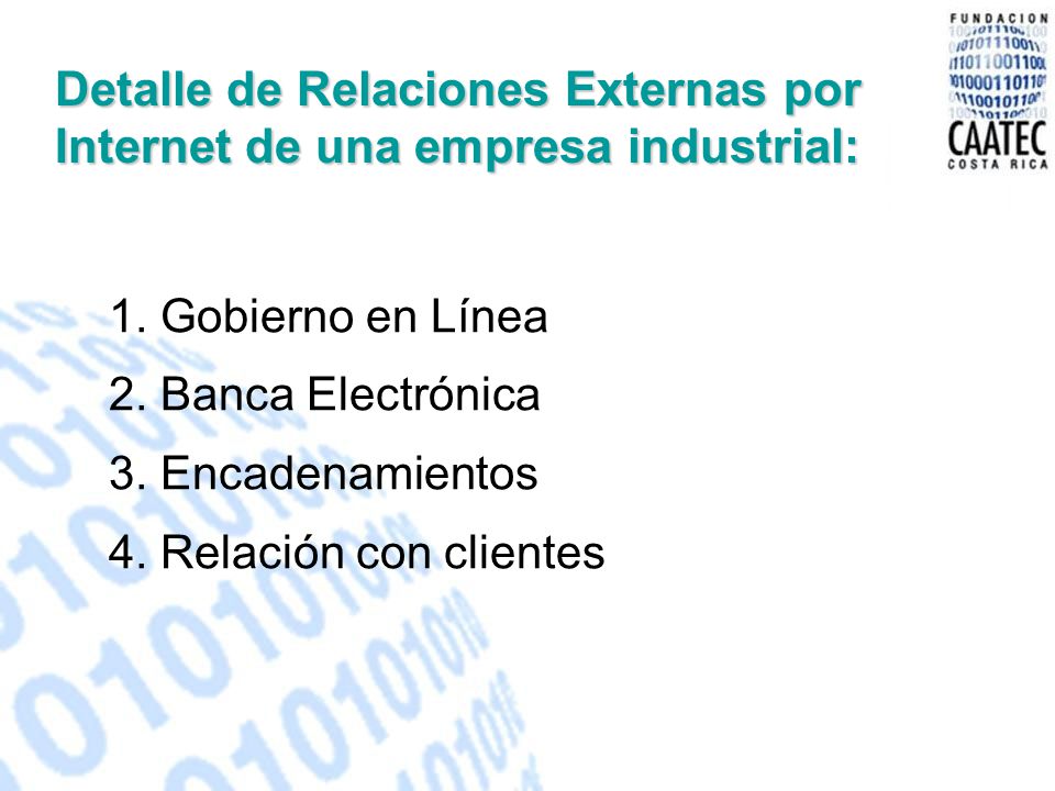 Detalle de Relaciones Externas por Internet de una empresa industrial: