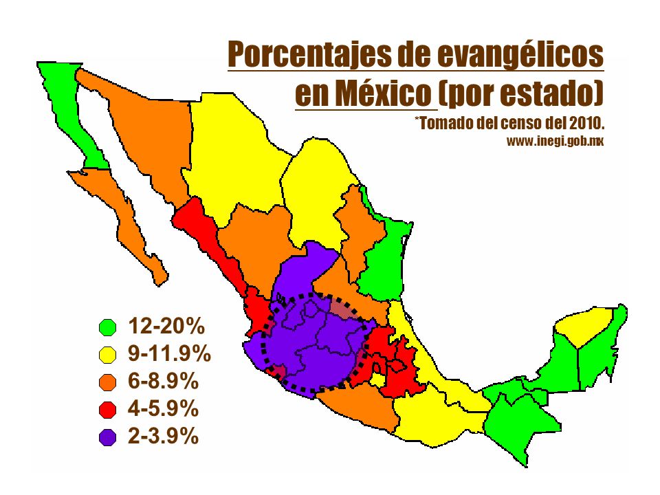 Porcentajes de evangélicos en México (por estado)