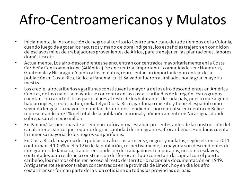 Afro-Centroamericanos y Mulatos