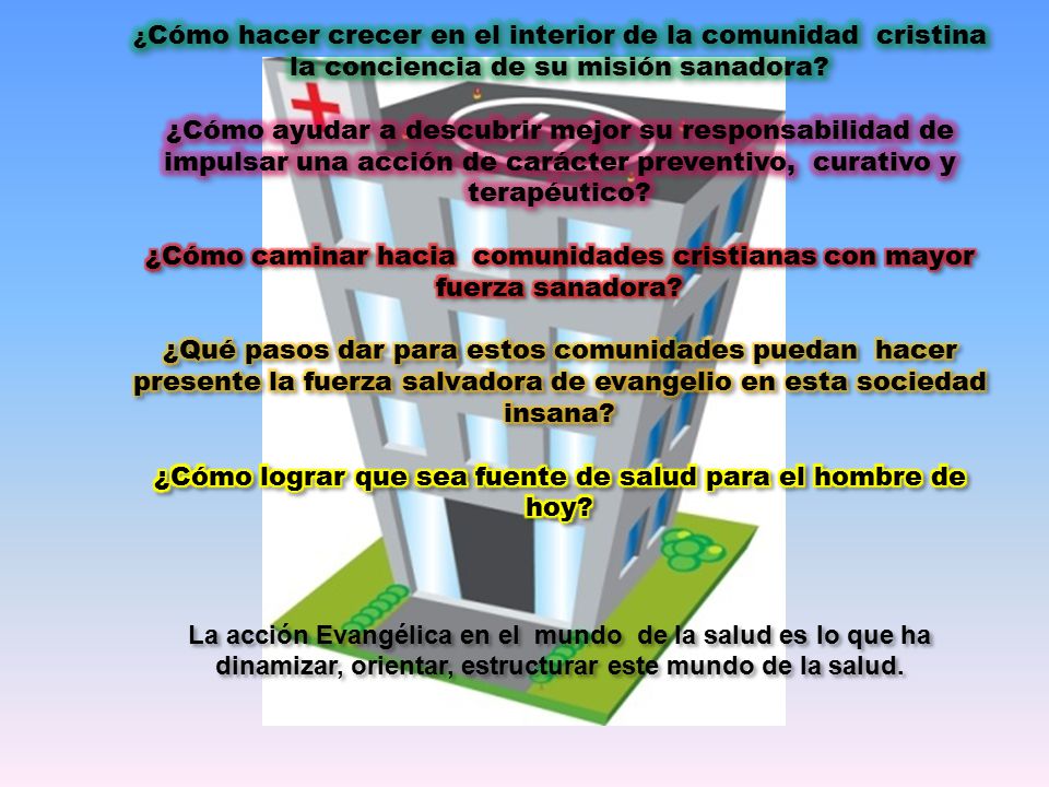 ¿Cómo hacer crecer en el interior de la comunidad cristina la conciencia de su misión sanadora.