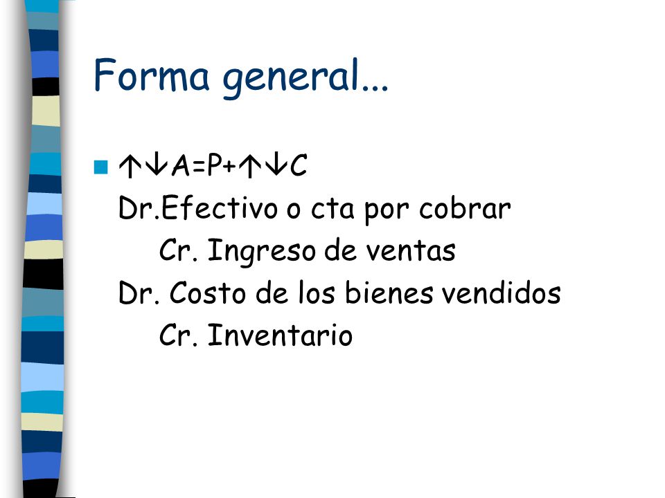 Forma general... A=P+C Dr.Efectivo o cta por cobrar