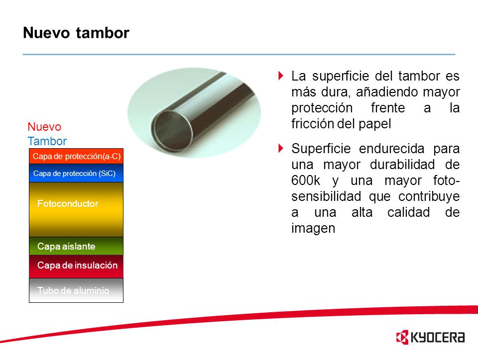 Nuevo tambor La superficie del tambor es más dura, añadiendo mayor protección frente a la fricción del papel.
