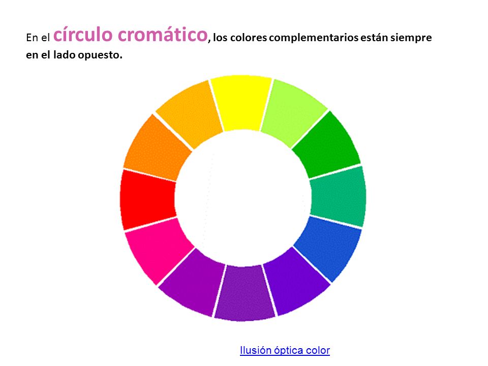 En el círculo cromático, los colores complementarios están siempre en el lado opuesto.