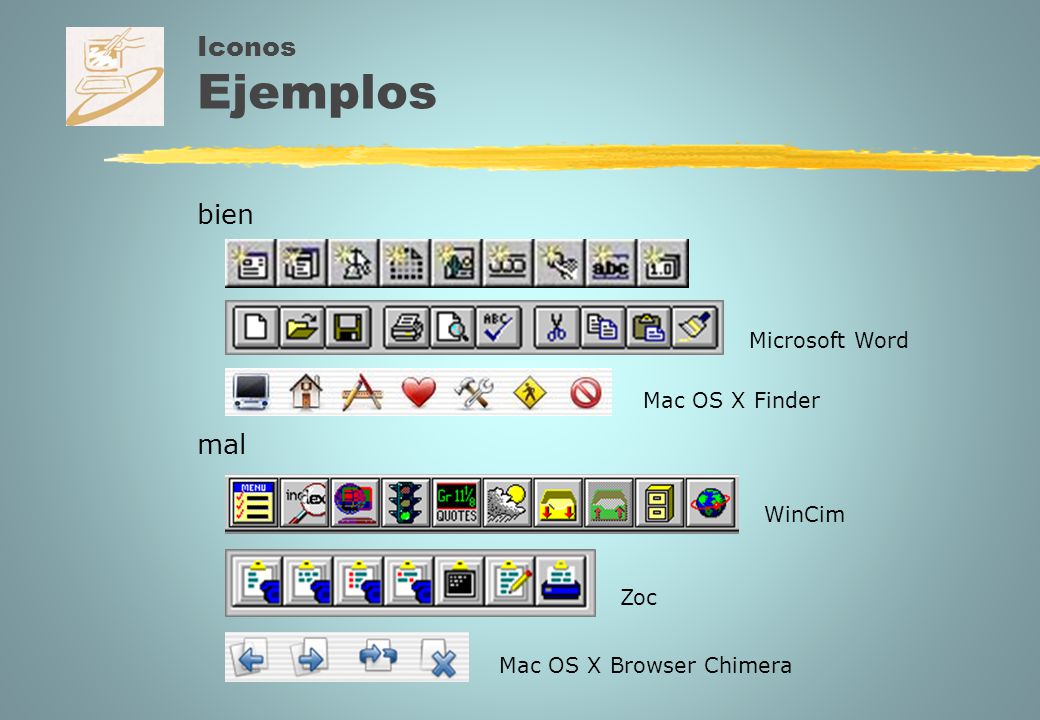 Iconos Ejemplos bien mal Microsoft Word Mac OS X Finder WinCim Zoc