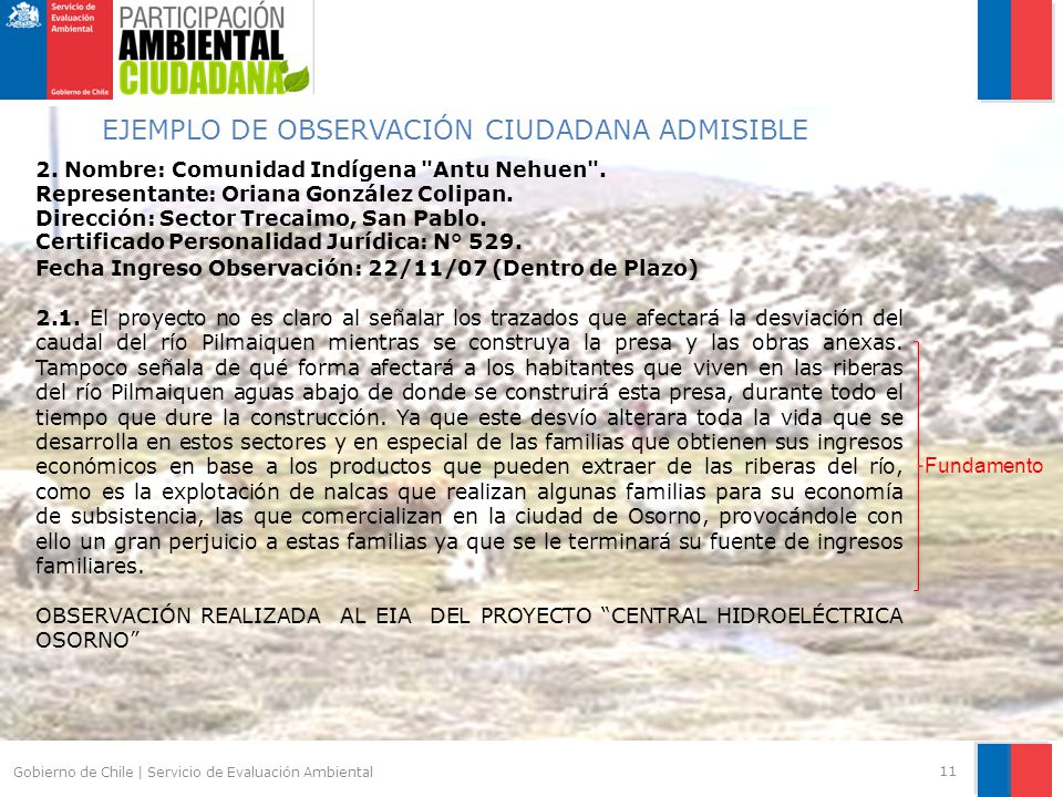 EJEMPLO DE OBSERVACIÓN CIUDADANA ADMISIBLE