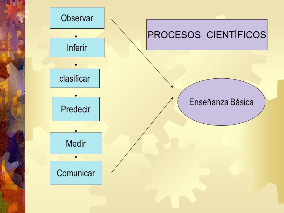 Observar PROCESOS CIENTÍFICOS Inferir clasificar Enseñanza Básica Predecir Medir Comunicar