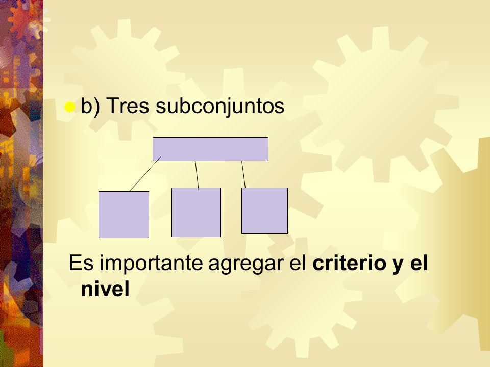 b) Tres subconjuntos Es importante agregar el criterio y el nivel