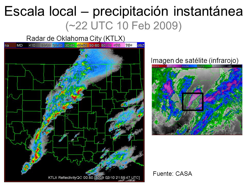 Escala local – precipitación instantánea (~22 UTC 10 Feb 2009)