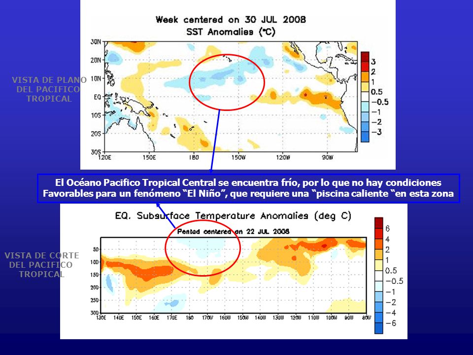 VISTA DE PLANO DEL PACIFICO. TROPICAL. El Océano Pacifico Tropical Central se encuentra frío, por lo que no hay condiciones.