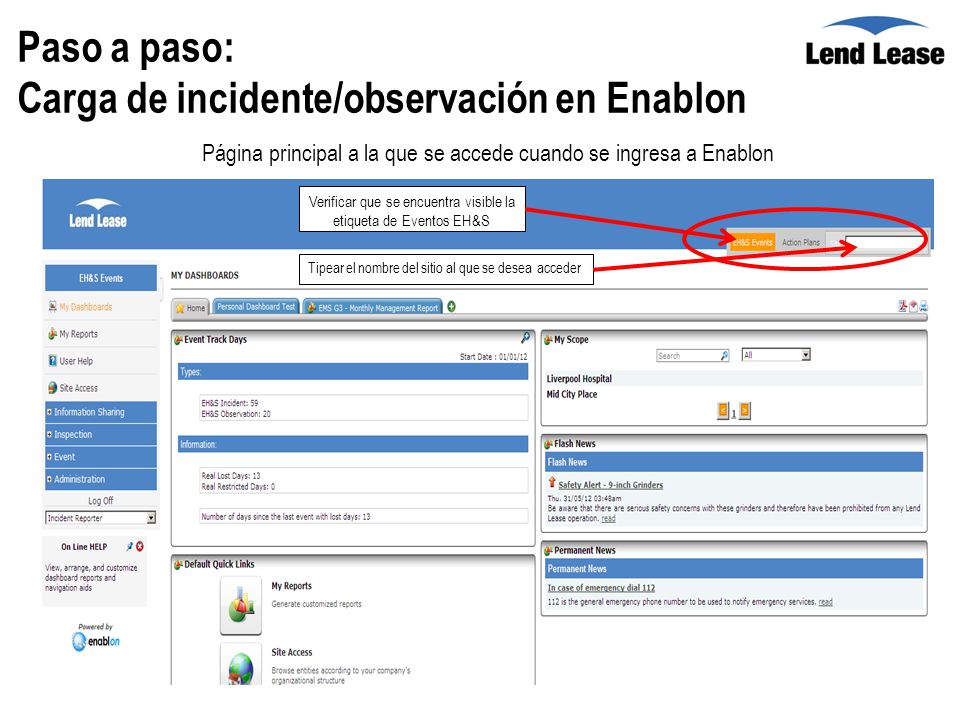 Verificar que se encuentra visible la etiqueta de Eventos EH&S
