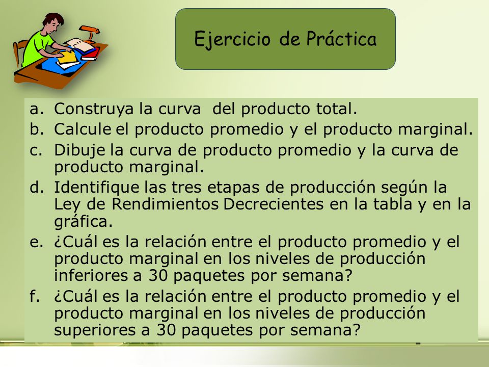 Ejercicio de Práctica Construya la curva del producto total.