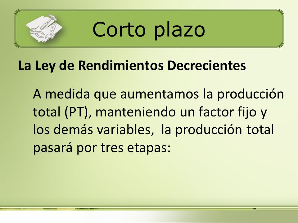 Corto plazo CORTO PLAZO La Ley de Rendimientos Decrecientes