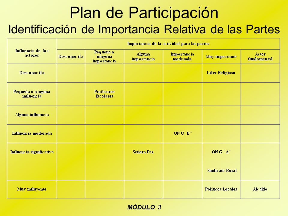 Plan de Participación Identificación de Importancia Relativa de las Partes