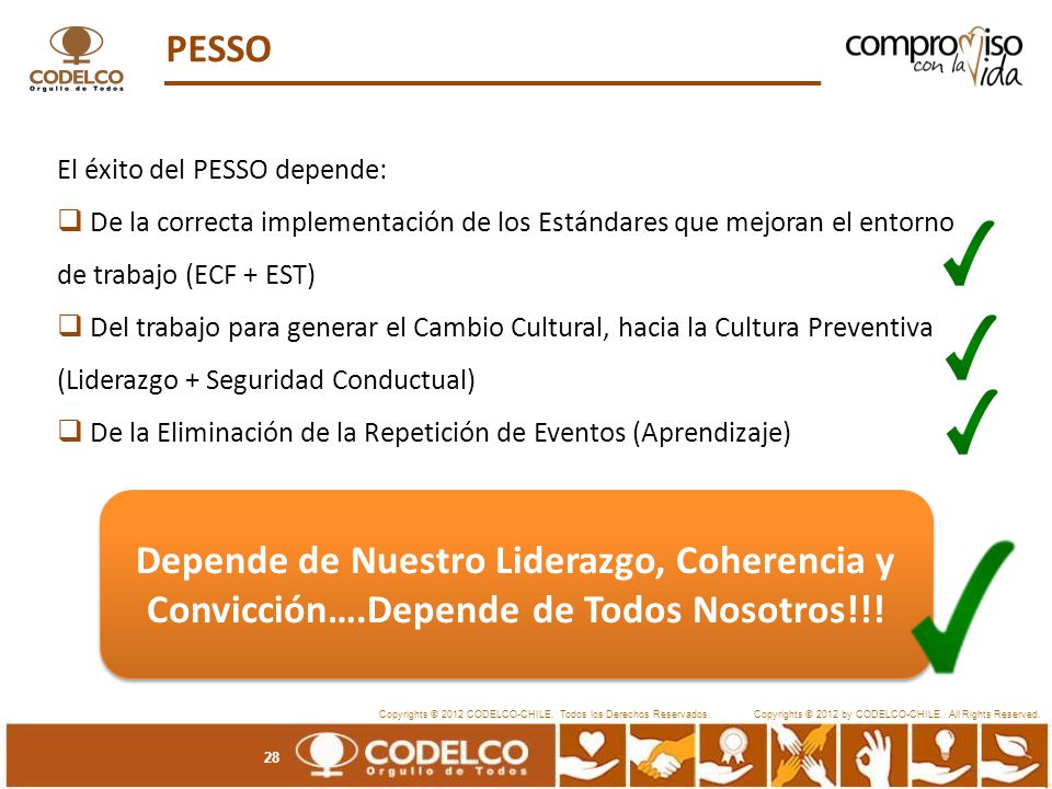 PESSO El éxito del PESSO depende: De la correcta implementación de los Estándares que mejoran el entorno de trabajo (ECF + EST)