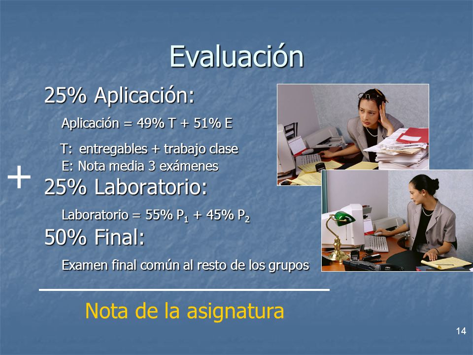 + Evaluación 25% Aplicación: Aplicación = 49% T + 51% E