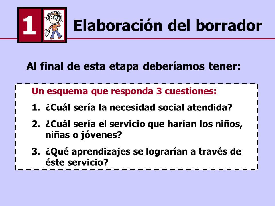 1 Elaboración del borrador Al final de esta etapa deberíamos tener: