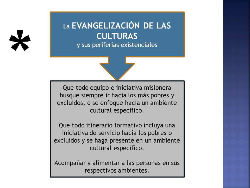 * La EVANGELIZACIÓN DE LAS CULTURAS y sus periferias existenciales
