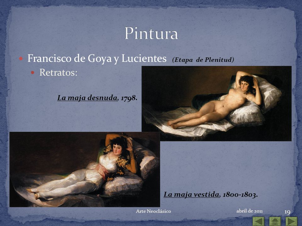 Pintura Francisco de Goya y Lucientes (Etapa de Plenitud) Retratos: