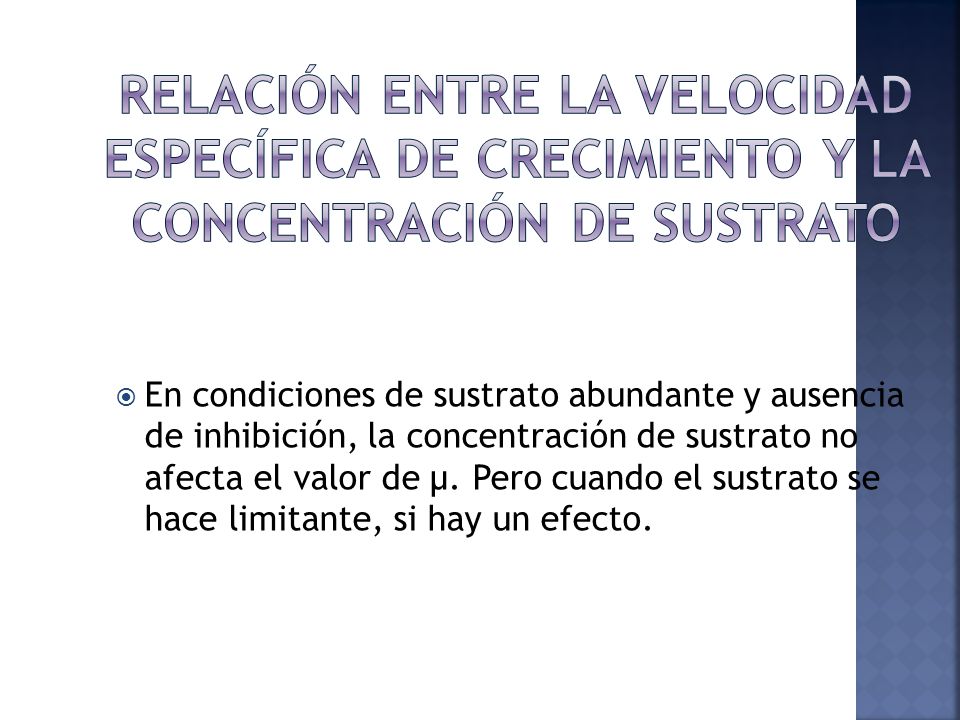 RELACIÓN ENTRE LA VELOCIDAD ESPECÍFICA DE CRECIMIENTO Y LA CONCENTRACIÓN DE SUSTRATO