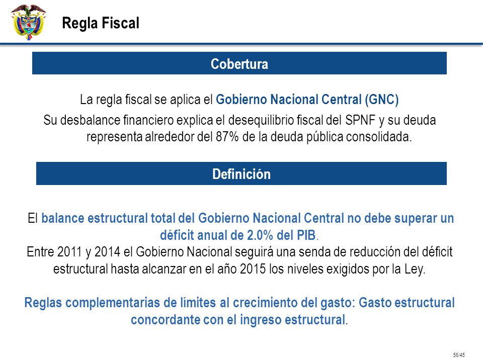 La regla fiscal se aplica el Gobierno Nacional Central (GNC)
